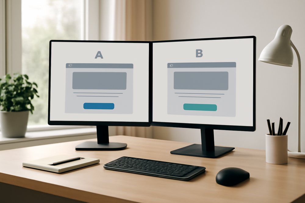 Twee versies van een landingspagina op een computerscherm voor a/b testen