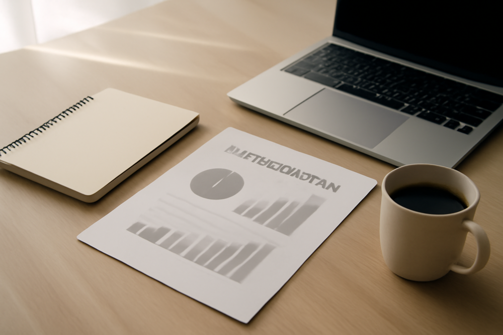 MKB-ondernemer schrijft een marketingplan voor 2026 aan bureau met laptop
