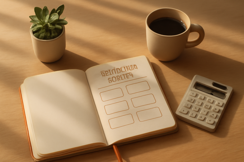 Open budgetplanner op bureau met koffie en rekenmachine voor het najaar